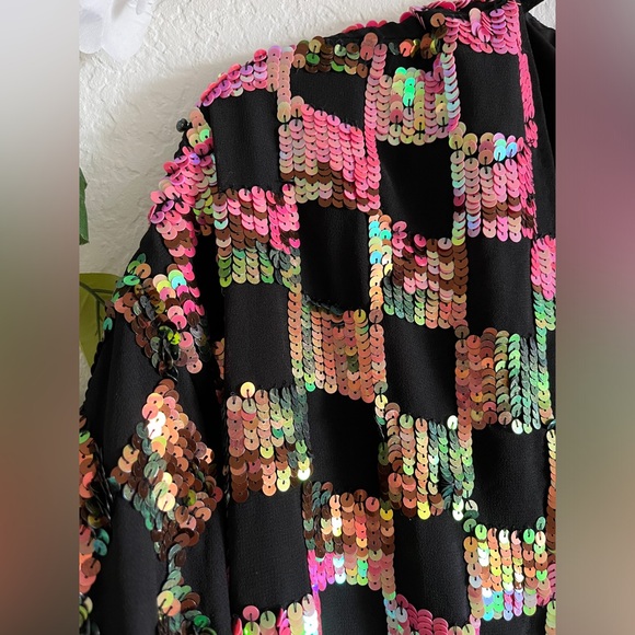 Multicolored checkered sequin long jacket - Picture 2 of 7